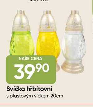 Svíčka hřbitovní s plastovým víčkem 20cm 