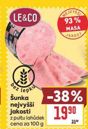 Šunka nejvyšší jakosti z pultu lahůdek cena za 100 g