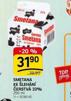 SMETANA KE ŠLEHÁNÍ ČERSTVÁ 33% 250 ml 