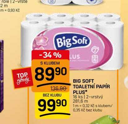 BIG SOFT TOALETNÍ PAPÍR PLUS 16 ks  