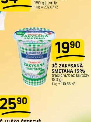 JČ ZAKYSANÁ SMETANA 15% tradiční/bez laktózy 180 g