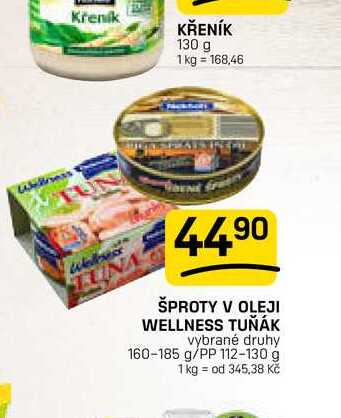 ŠPROTY V OLEJI WELLNESS TUŇÁK vybrané druhy 160-185 g/PP 112-130 g