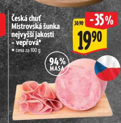 Česká chuť Mistrovská šunka nejvyšší jakosti - vepřová 100 g
