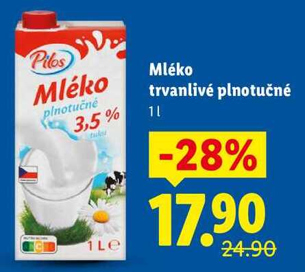 Mléko trvanlivé plnotučné, 1 l v akci