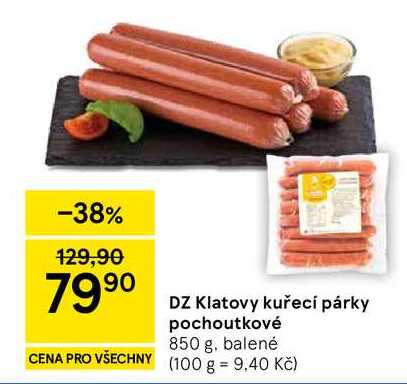DZ Klatovy kuřecí párky pochoutkové, 850 g