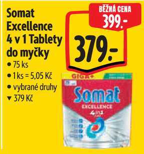 Somat Excellence 4 v 1 Tablety do myčky, 75 ks