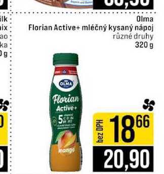 Olma Florian Active+ mléčný kysaný nápoj různé druhy 320 g 