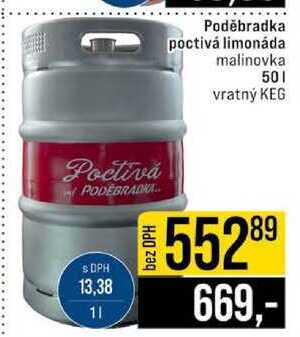 Poděbradka poctivá limonáda malinovka 50l