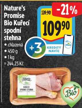 Nature's Promise Bio Kuřecí spodní stehna, 450 g