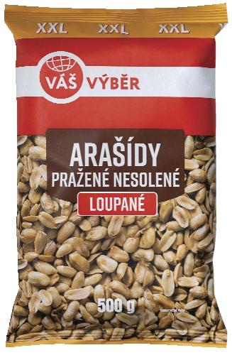 VÁŠ VÝBĚR Arašídy pražené nesolené loupané, 500 g