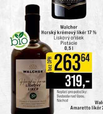 Walcher Horský krémový likér 17% Liskový oříšek Pistácie 0,5l
