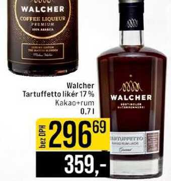 Walcher Tartuffetto likér 17% Kakao+rum 0.7l