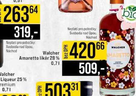 Walcher Amaretto likér 28% Valcher Liqueur 25% remium 0,7l