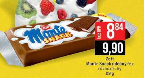 Zott Monte Snack mléčný řez různé druhy 29 g