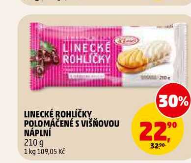LINECKÉ ROHLÍČKY POLOMÁČENÉ S VIŠŇOVOU NÁPLNÍ, 210 g