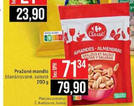Pražené mandle blanšírované, solené 200 g 