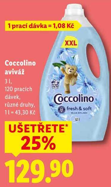 Coccolino aviváž, 3 l/120 pracích dávek
