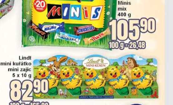 Lindt mini kuřátko mini zajic 5 x 10 g