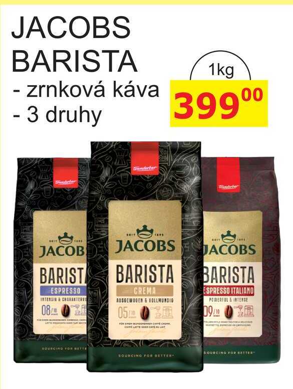 JACOBS BARISTA - zrnková káva, 3 druhy 1kg 