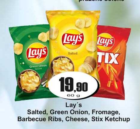 Lay's Salted, Green Onion, Fromage, Barbecue Ribs, Cheese, Stix Ketchup 60 g