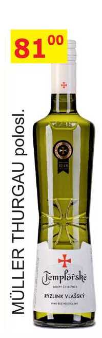 Templářské sklepy Čejkovice 0,75l MÜLLER THURGAU polosl. 