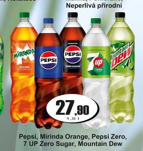 Pepsi Zero, 7 UP Zero Sugar, Mountain Dew 1,5 L