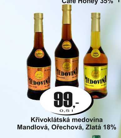 Křivoklátská medovina Mandlová, Ořechová, Zlatá 18% 0,5 L