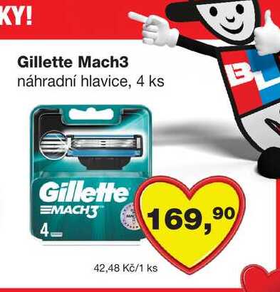 Gillette Mach3 náhradní hlavice, 4 ks