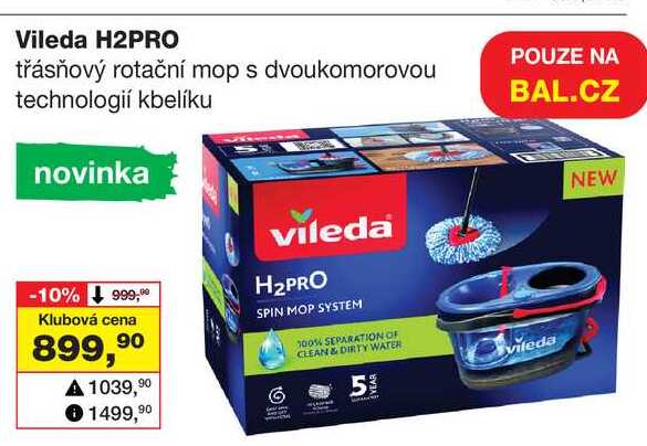 Vileda H2PRO třásňový rotační mop s dvoukomorovou technologií kbelíku 