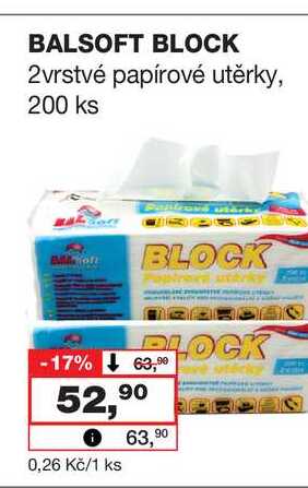 BALSOFT BLOCK 2vrstvé papírové utěrky, 200 ks 
