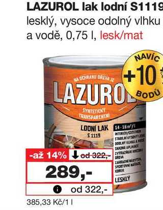LAZUROL lak lodní S1119 lesklý, vysoce odolný vlhku a vodě, 0,75l
