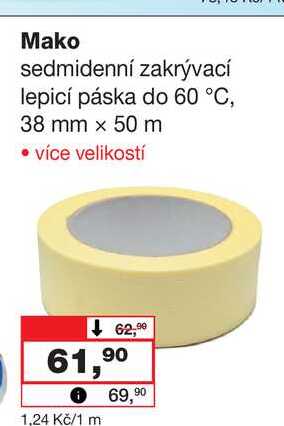 Mako sedmidenní zakrývací lepicí páska do 60 °C, 38 mm x 50 m 