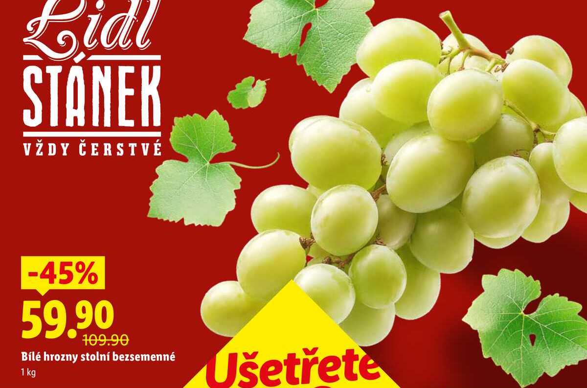 Bílé hrozny stolní bezsemenné, 1 kg