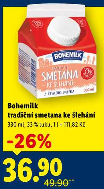 Bohemilk tradiční smetana ke šlehání, 330 ml