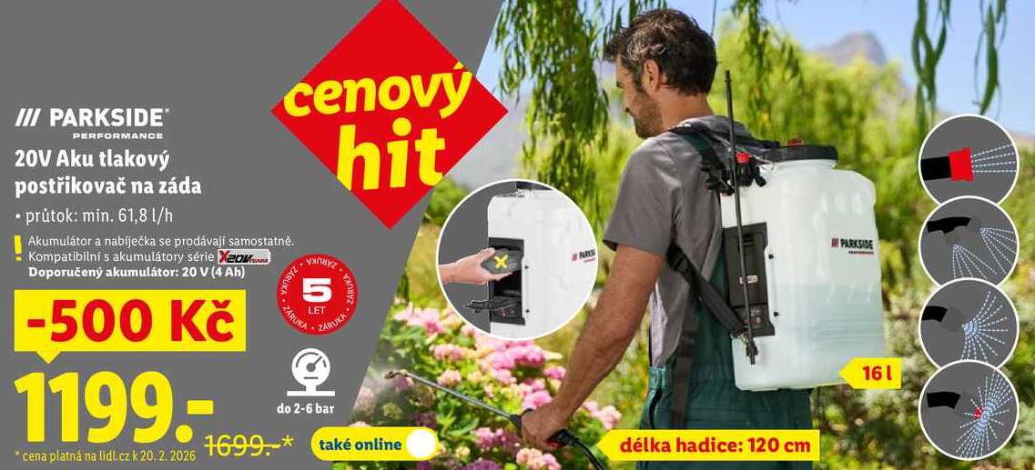 20V Aku tlakový postřikovač na záda