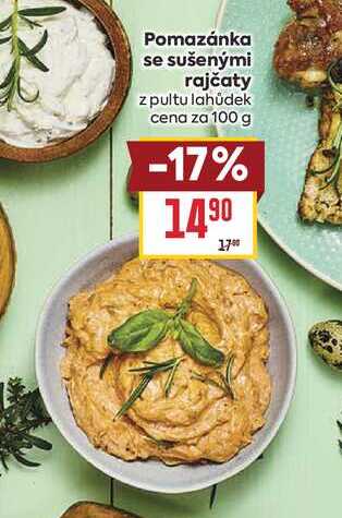 Pomazánka se sušenými rajčaty z pultu lahůdek cena za 100 g