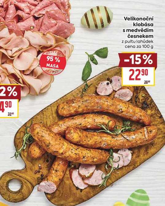 Velikonoční klobása s medvědím česnekem z pultu lahůdek cena za 100 g