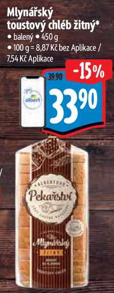 Mlynářský toustový chléb žitný, 450 g