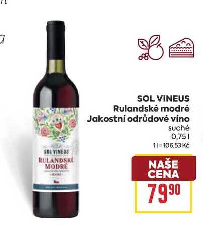 SOL VINEUS Rulandské modré Jakostní odrůdové víno suché 0,75l