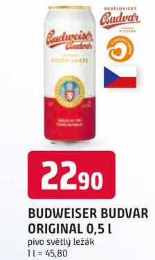 BUDWEISER BUDVAR ORIGINAL 0,5 L pivo světlý ležák plechovka