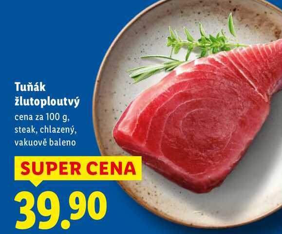 Tuňák žlutoploutvý, cena za 100 g