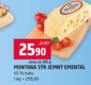 MONTANA SÝR JEMNÝ EMENTÁL 45% tuku 100g