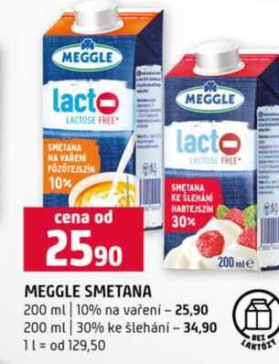 MEGGLE SMETANA 30% 200 ml 10% na vaření 200 ml 