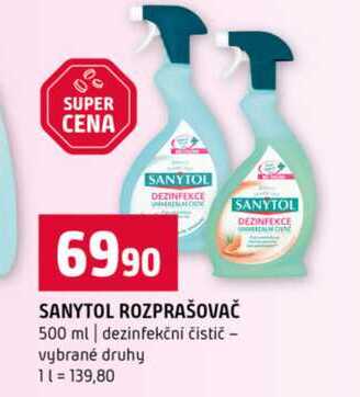 SANYTOL ROZPRAŠOVAČ 500 ml dezinfekční čistič vybrané druhy