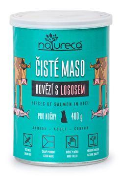 Natureca konzerva hovězí s lososem pro kočky 400g