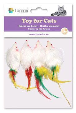 Hračka kočka myš malá s peříčkem 5cm Tommi 4ks