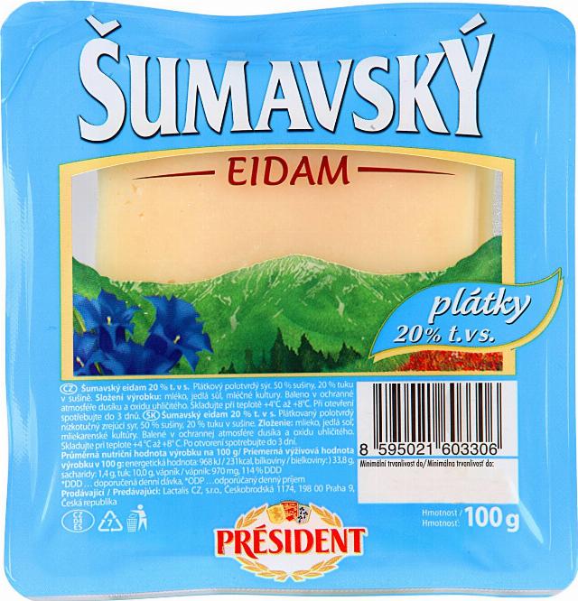 Šumavský Eidam 20% přírodní polotvrdý sýr