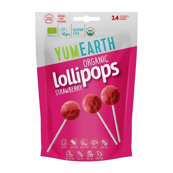 YumEarth BIO Ovocná lízátka s příchutí jahody, 14ks