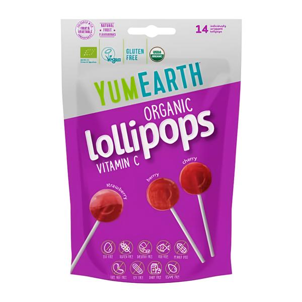 YumEarth BIO Ovocná lízátka s vitamínem C - s příchutí jahody, třešně a lesních plodů
