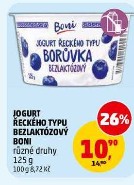 JOGURT ŘECKÉHO TYPU BEZLAKTÓZOVÝ BONI, 125 g